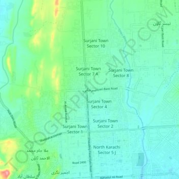 Surjani地形图、海拔、地势