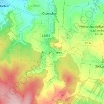 Guttenbrunn地形图、海拔、地势