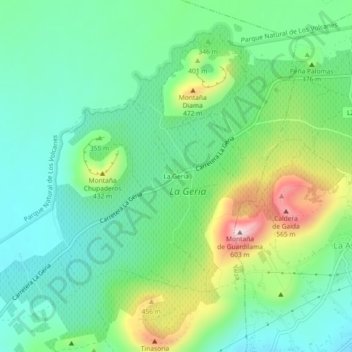 La Geria地形图、海拔、地势