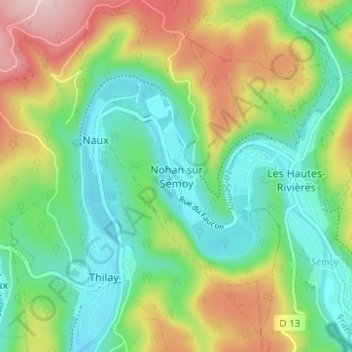 Nohan sur Semoy地形图、海拔、地势