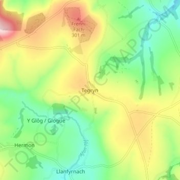 Tegryn地形图、海拔、地势