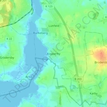 Kopperby地形图、海拔、地势