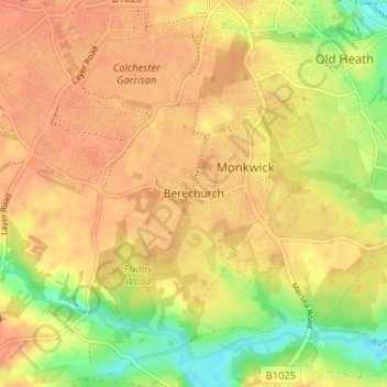 Berechurch地形图、海拔、地势