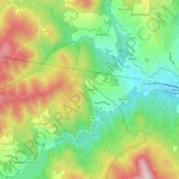 Cortia地形图、海拔、地势