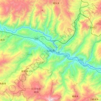 元阳县地形图、海拔、地势
