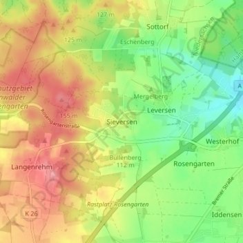 Sieversen地形图、海拔、地势