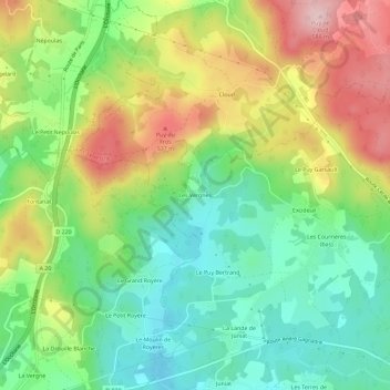 Les Vergnes地形图、海拔、地势