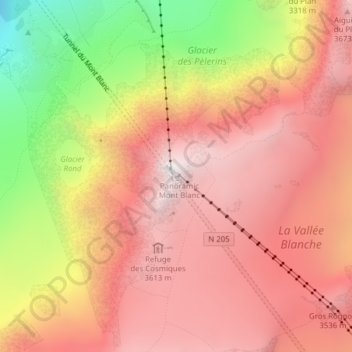 Aiguille du Midi地形图、海拔、地势