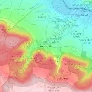 Wernrode地形图、海拔、地势