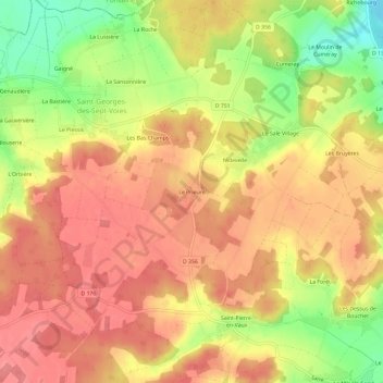Le Prieuré地形图、海拔、地势