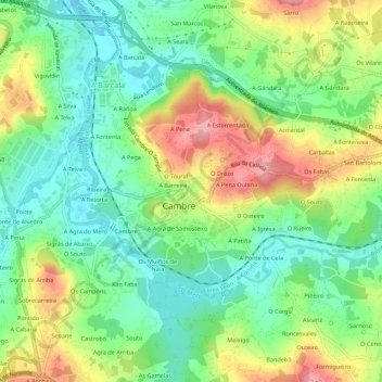 O Valado地形图、海拔、地势