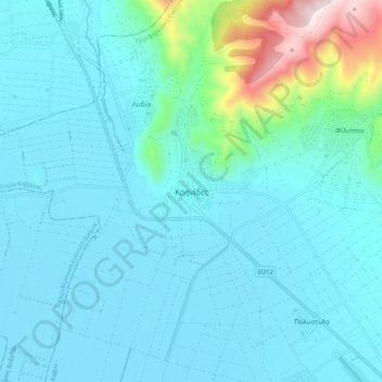 Κρηνίδες地形图、海拔、地势