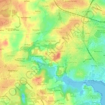 Kerledern地形图、海拔、地势