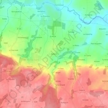 Kerhern地形图、海拔、地势