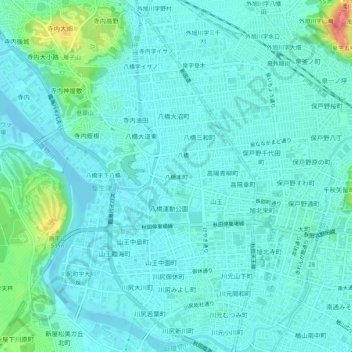八橋本町地形图、海拔、地势