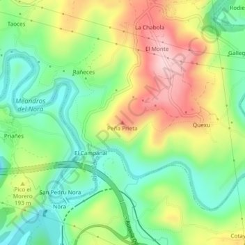 Peña Prieta地形图、海拔、地势