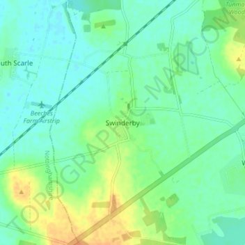 Swinderby地形图、海拔、地势