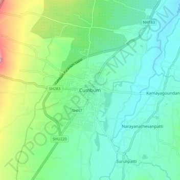 Cumbum地形图、海拔、地势