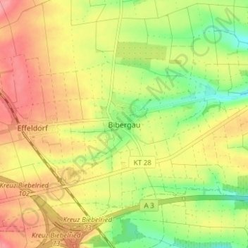 Bibergau地形图、海拔、地势