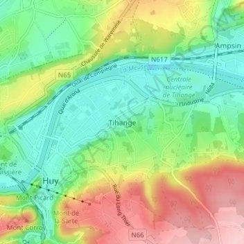 Tihange地形图、海拔、地势
