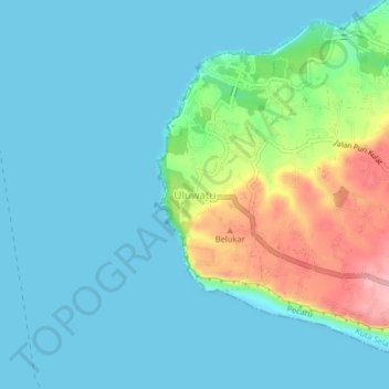 Uluwatu地形图、海拔、地势