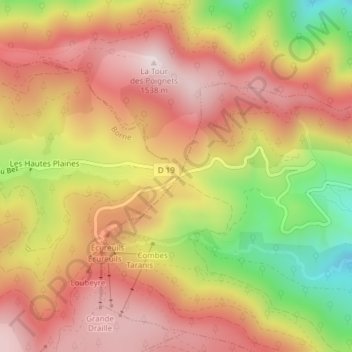 Col de la Croix de Bauzon地形图、海拔、地势