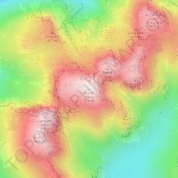 Scafell Pike地形图、海拔、地势