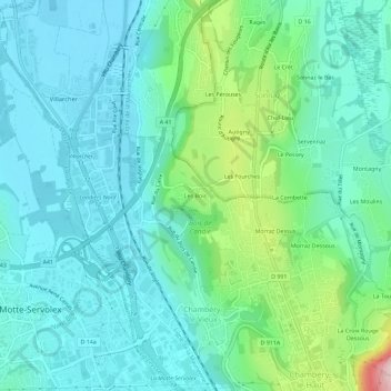 Les Bois地形图、海拔、地势