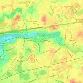 Indian Orchard地形图、海拔、地势