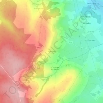 Les Guillots地形图、海拔、地势