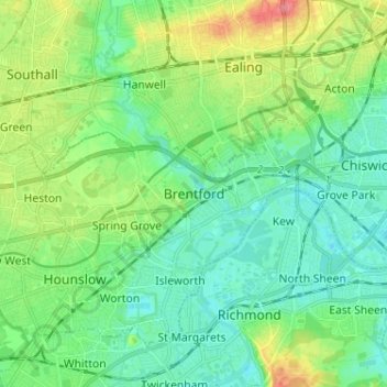 Brentford地形图、海拔、地势
