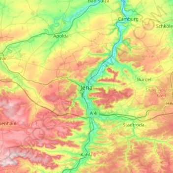 Jena地形图、海拔、地势
