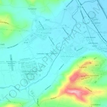 Musone地形图、海拔、地势