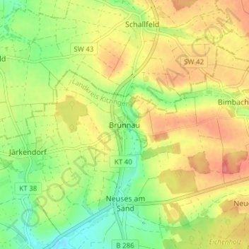 Brünnau地形图、海拔、地势