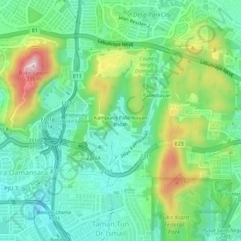 Kampung Palimbayan Indah地形图、海拔、地势