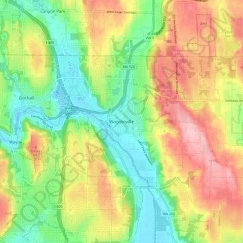 Woodinville地形图、海拔、地势