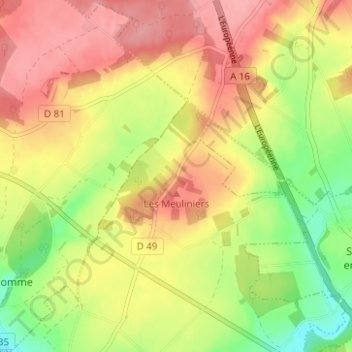 Les Meuliniers地形图、海拔、地势