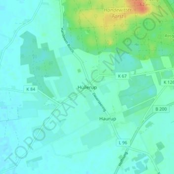 Hüllerup地形图、海拔、地势