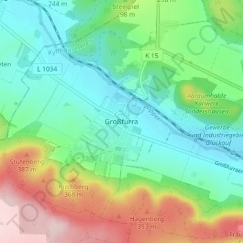 Großfurra地形图、海拔、地势