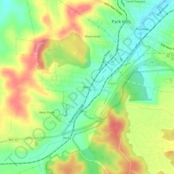 Elvins地形图、海拔、地势