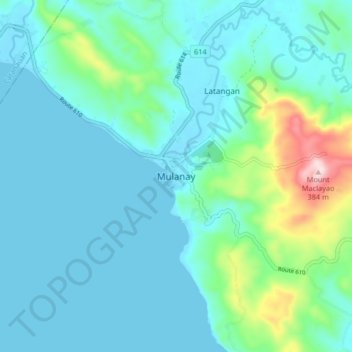 Mulanay地形图、海拔、地势