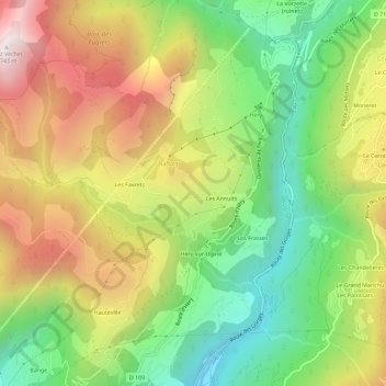 Les Praz地形图、海拔、地势