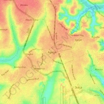 Agege地形图、海拔、地势