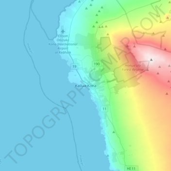 Kailua-Kona地形图、海拔、地势