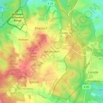 Vahrendorf地形图、海拔、地势