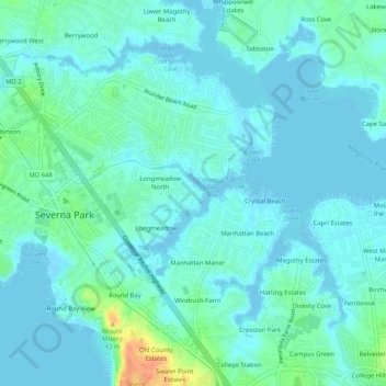 Cypress Creek地形图、海拔、地势