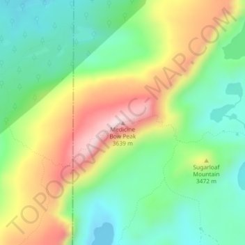 Medicine Bow Peak地形图、海拔、地势