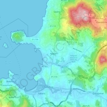 Nigrán地形图、海拔、地势