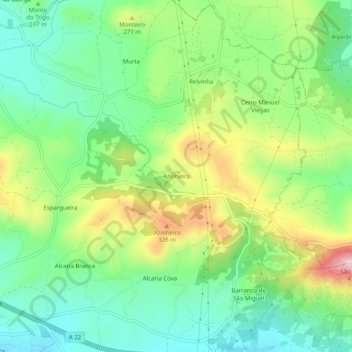 Azinheiro地形图、海拔、地势