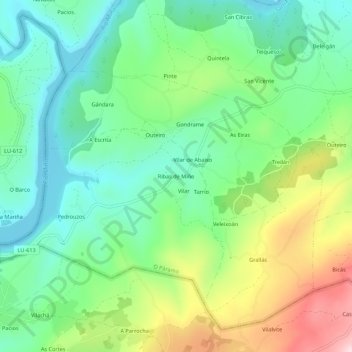 Ribas de Miño地形图、海拔、地势